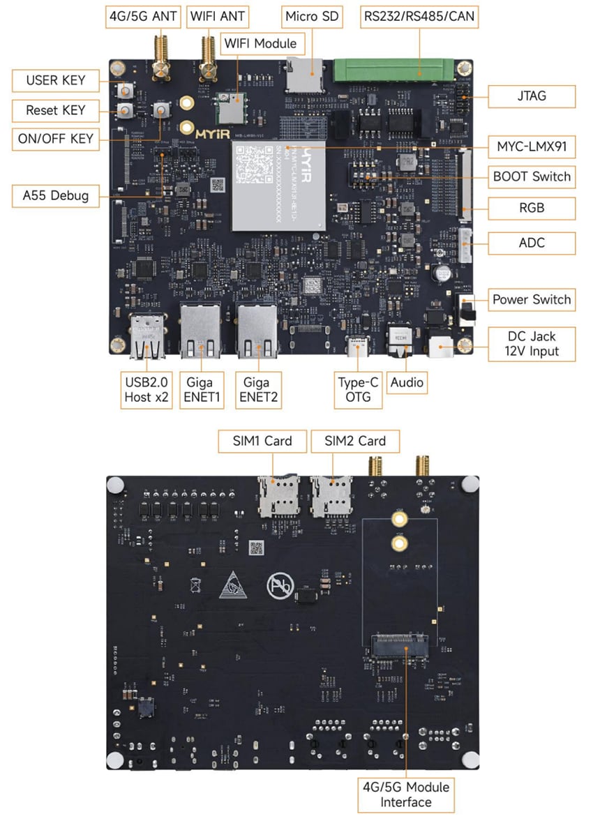 Mechanical Drawing - MYIR MYD-LMX9131 Development Board Mechanical Drawing - MYIR MYD-LMX9131 Development Board